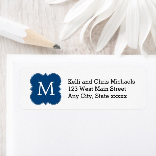  Navy Blue Monogram Return Address Labels (Insitu)