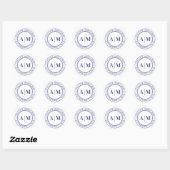 Navy Blue Monogram Return Address Ronde Sticker (Vel)