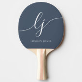 Navy Blue Monogram Script Naam Modern Monogrammed Tafeltennisbatje (Voorkant)
