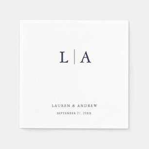 Navy Blue Monogram Simple Minimalist Weddenschap Servet