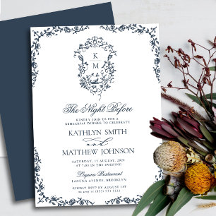 Navy Blue Monogram Vintage Crest The Night Before Kaart
