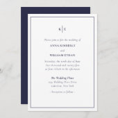 Navy Blue Monogram Wedding Invitations Kaart (Voorkant / Achterkant)