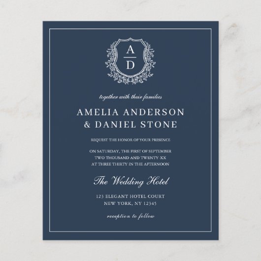 Navy Blue Monogram Wedding QR Code Uitnodiging Flyer (Voorkant)