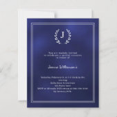 Navy blue monogram wreath age-neutral invitation (Voorkant)