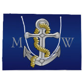 Navy Blue Monogrammed Anchor Large Cadeauzakje (Achterkant)