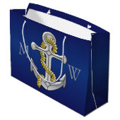 Navy Blue Monogrammed Anchor Large Cadeauzakje (Achterkant Gekanteld)
