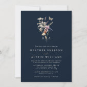 Navy Blue Monogrammed Wedding Invitation Kaart (Voorkant)