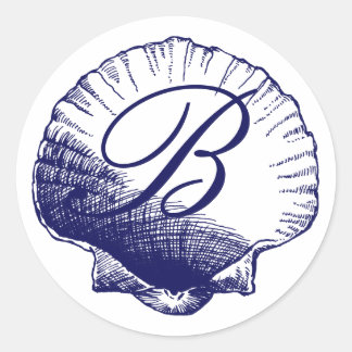 Navy Blue Monogrammed Zee Shell Sticker