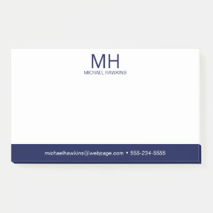 Navy Blue Monogrammering voor Heren Post-it® Notes