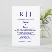 Navy Blue Monograms Minimal Simple Elegant Wedding Kaart (Staand voorkant)