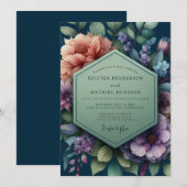 Navy Blue Moody Evening Wedding Kaart (Voorkant / Achterkant)