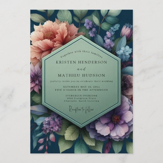Navy Blue Moody Evening Wedding Kaart (Voorkant)