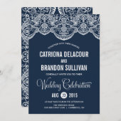 Navy Blue Moroccan Lace Pattern II Wedding Kaart (Voorkant / Achterkant)