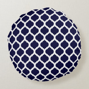 Navy Blue Moroccan Pattern Round Kussens