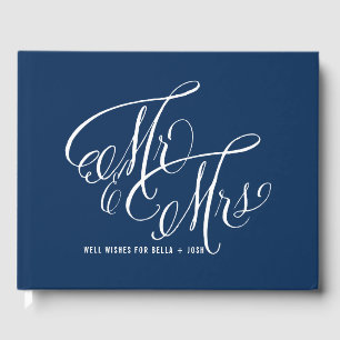 Navy Blue Mr. en Mrs Elegant Script Wedding Gastenboek