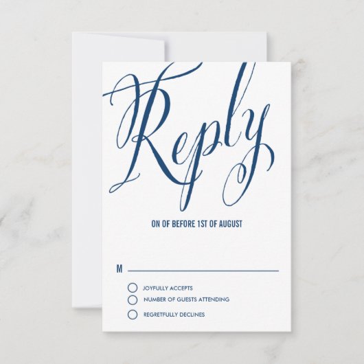Navy Blue Mr. en Mrs Elegant Script Wedding RSVP I (Voorkant)