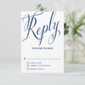 Navy Blue Mr. en Mrs Elegant Script Wedding RSVP I (Staand voorkant)