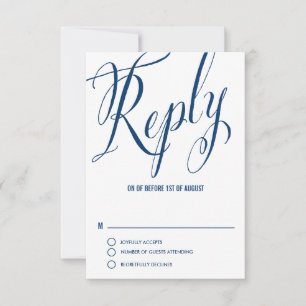 Navy Blue Mr. en Mrs Elegant Script Wedding RSVP I