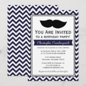 Navy Blue Mustache Chevron Birthday Party Kaart (Voorkant / Achterkant)