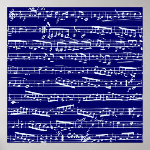 Navy blue muzieknoten poster