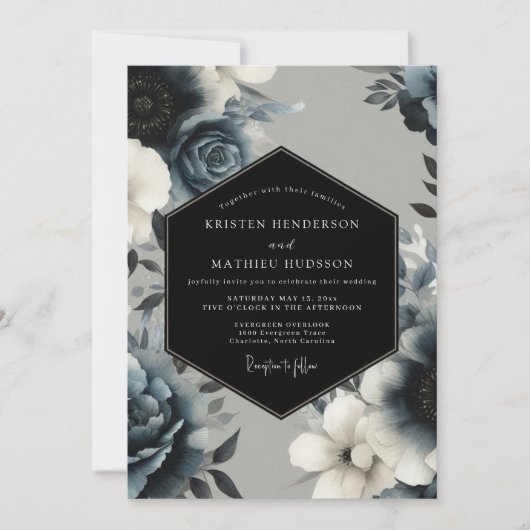 Navy Blue Mystical Winter Wedding Kaart (Voorkant)