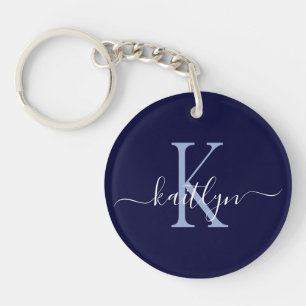 Navy Blue Naam Initiaal Monogram Sleutelhanger