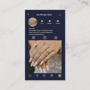 Navy Blue Nail Tech Instagram Fotogrid QR-code Visitekaartje