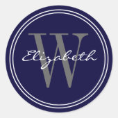 Navy Blue Name Monogram Envelope Seals Ronde Sticker (Voorkant)