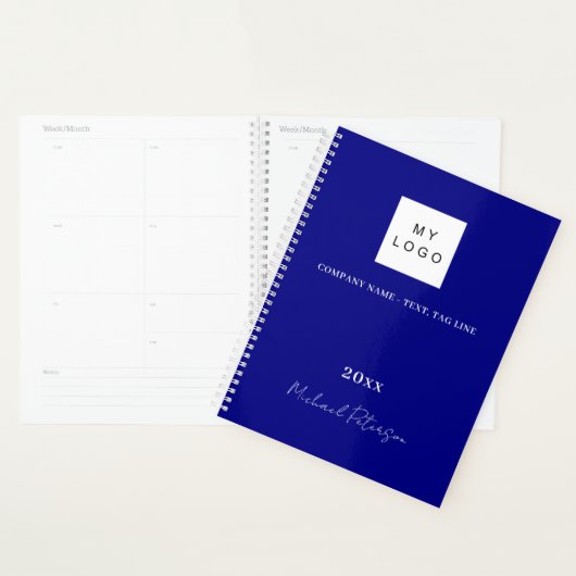 Navy blue name script business logo 2026 planner (Display)