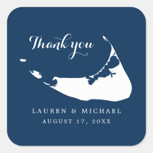 Navy Blue Nantucket Island Kaart Bruiloft Dank u Vierkante Sticker
