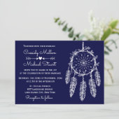 Navy Blue Native American Dream Catcher Wedding Kaart (Staand voorkant)