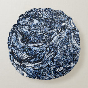 Navy Blue Natuur Abstract patroon Rond Kussen