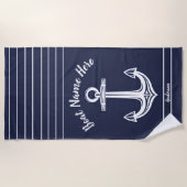 Navy Blue Nautical Anchor Add Boat Name Strandlaken (Voorkant)