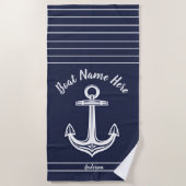 Navy Blue Nautical Anchor Add Boat Name Strandlaken (Voorkant)