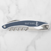 Navy Blue Nautical Anchor Boat Naam Kurkentrekker (Achterkant)