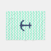 Navy Blue Nautical Anchor Mint Blue Chevron Fleece Deken (Voorkant (Horizontaal))