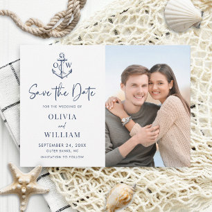 Navy Blue Nautical Anchor Monogram Weddenfoto Save The Date