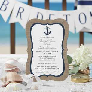 Navy Blue Nautical Anchor on Burlap Vrijgezellenfe Kaart