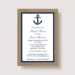 Navy Blue Nautical Anchor on Burlap Vrijgezellenfe Kaart