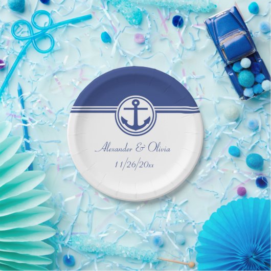Navy Blue Nautical Anchor Papieren Bordje (Feest)