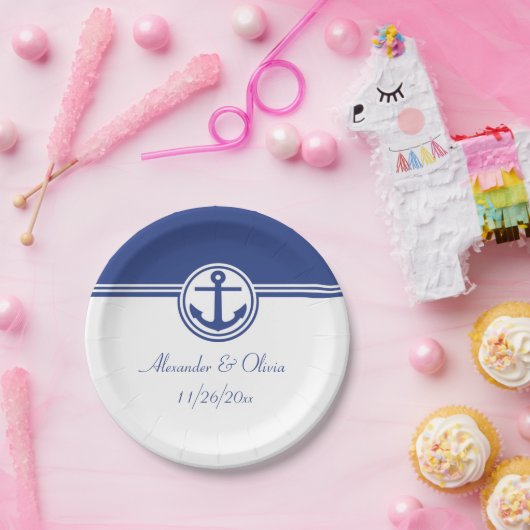 Navy Blue Nautical Anchor Papieren Bordje (Feest)