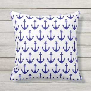 Navy Blue Nautical Anchor Pattern Buitenkussen