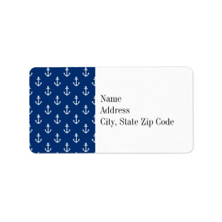 Navy Blue Nautical Anchor Pattern Etiket