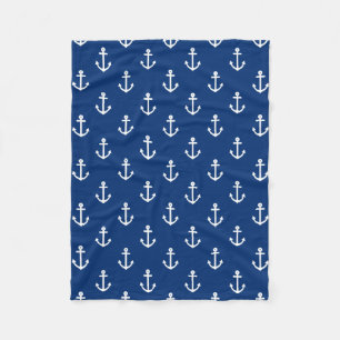 Navy Blue Nautical Anchor Pattern Fleece Deken