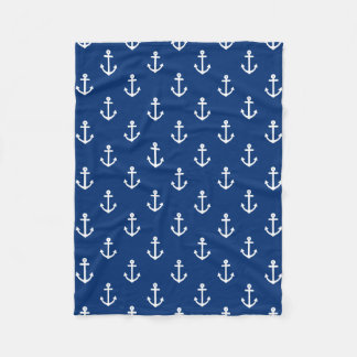 Navy Blue Nautical Anchor Pattern Fleece Deken