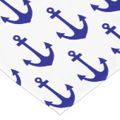 Navy Blue Nautical Anchor Pattern Lange Tafelloper (Hoek)