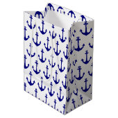 Navy Blue Nautical Anchor Pattern Medium Cadeauzakje (Voorkant Gekanteld)