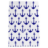 Navy Blue Nautical Anchor Pattern Medium Cadeauzakje (Achterkant)