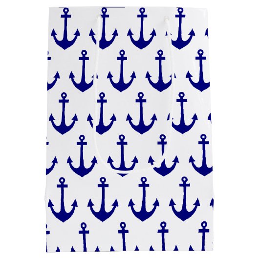 Navy Blue Nautical Anchor Pattern Medium Cadeauzakje (Achterkant)