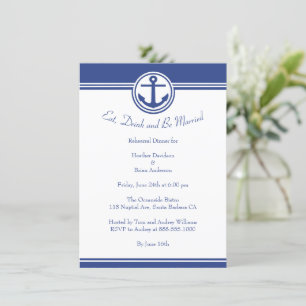 Navy Blue Nautical Anchor Rehearsal Dinner Invite Kaart